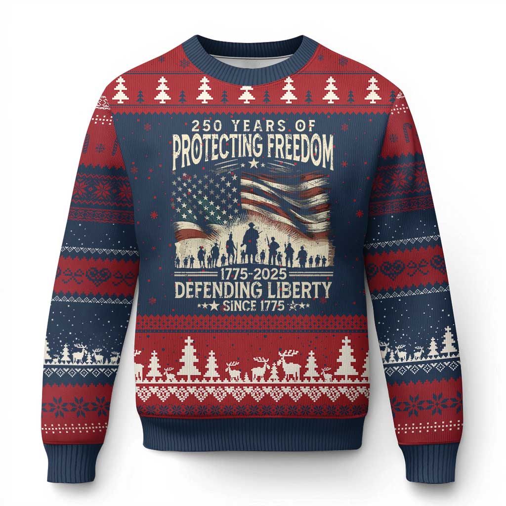 250 Years Of Protecting Freedom Defending Liberty Since 1775 Ugly Christmas Sweater US Military Army Birthday TS11 Navy Red Print Your Wear