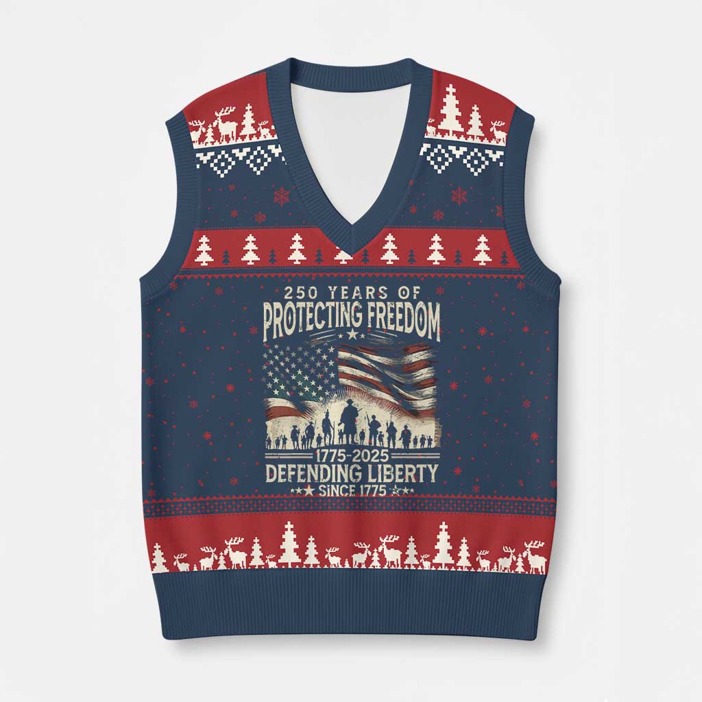 250 Years Of Protecting Freedom Defending Liberty Since 1775 V-Neck Knit Sweater Vest US Military Army Birthday TS11 Navy Red Print Your Wear