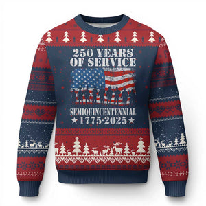 250 Years Of Service Semiquincentennial Ugly Christmas Sweater US Military Army Birthday American Flag - Print Your Wear