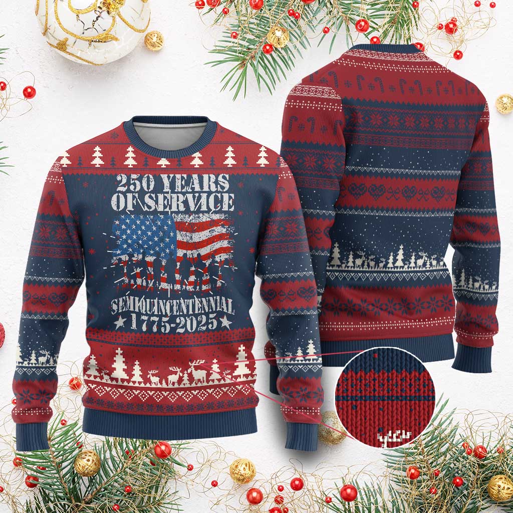 250 Years Of Service Semiquincentennial Knit Sweatshirt US Military Army Birthday American Flag TS11 Burgundy Print Your Wear