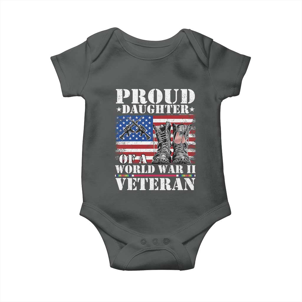 Proud Daughter Of A World War II Veteran Baby Onesie American Flag Army Boots TS11 Dark Heather Print Your Wear