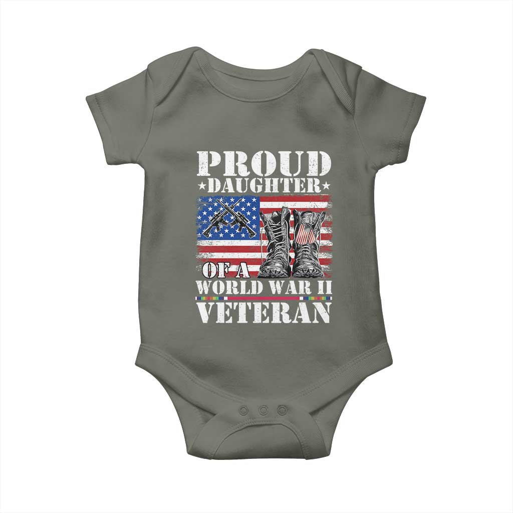 Proud Daughter Of A World War II Veteran Baby Onesie American Flag Army Boots TS11 Military Green Print Your Wear