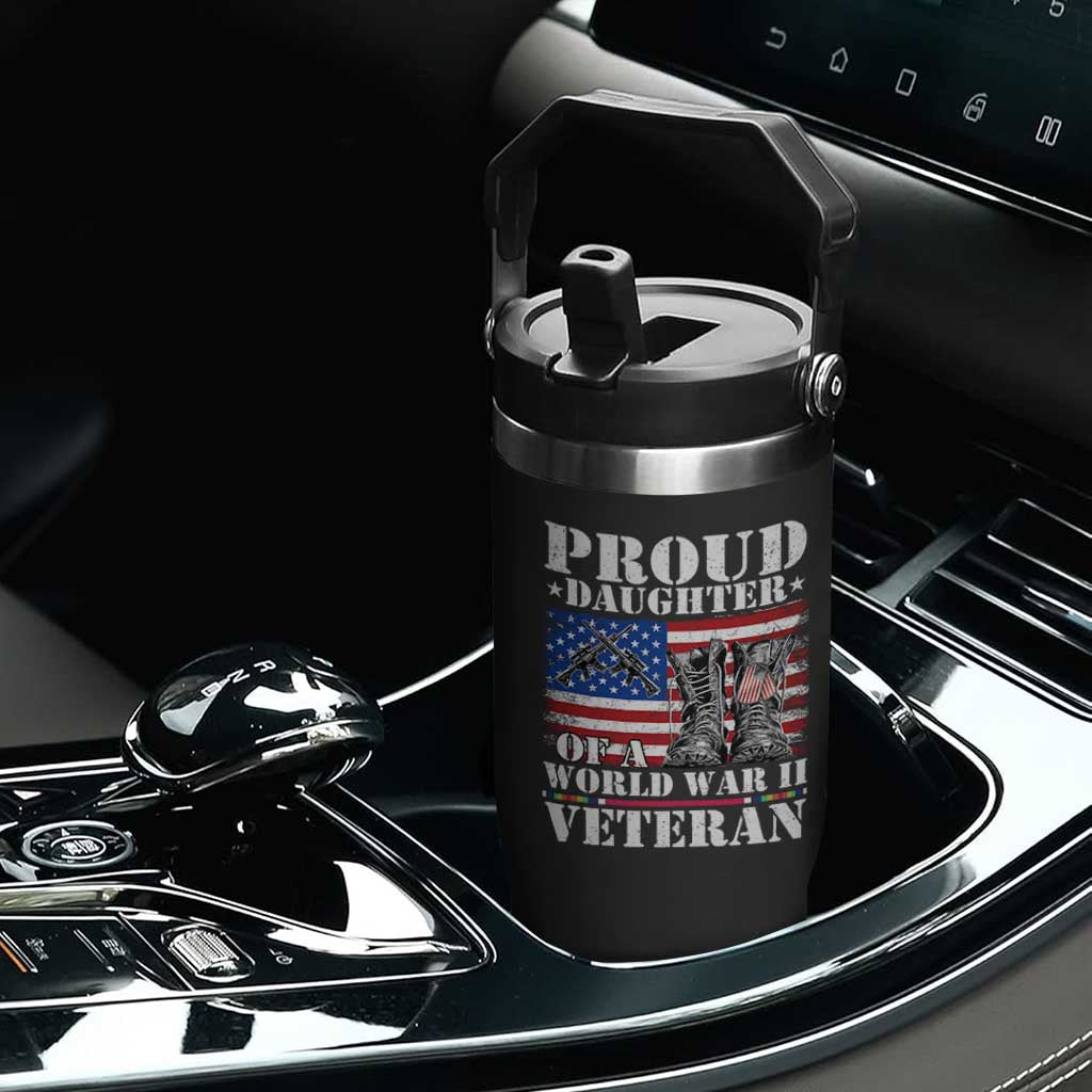Proud Daughter Of A World War II Veteran Flip Straw Tumbler American Flag Army Boots TS11 Print Your Wear
