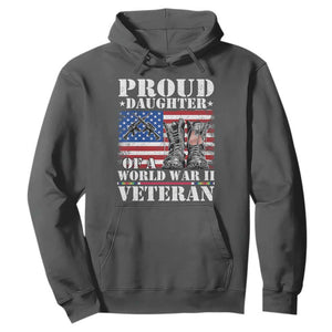 Proud Daughter Of A World War II Veteran Hoodie American Flag Army Boots TS11 Dark Heather Print Your Wear