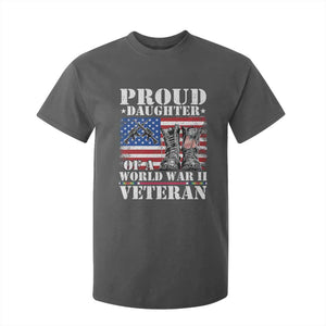 Proud Daughter Of A World War II Veteran T Shirt For Kid American Flag Army Boots TS11 Dark Heather Print Your Wear
