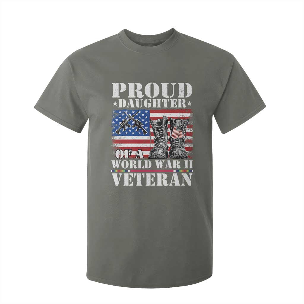 Proud Daughter Of A World War II Veteran T Shirt For Kid American Flag Army Boots TS11 Military Green Print Your Wear