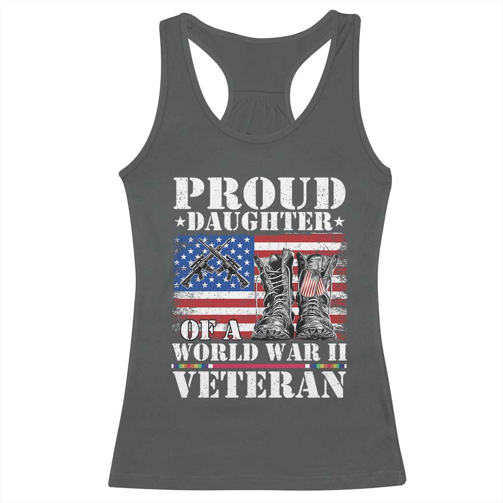 Proud Daughter Of A World War II Veteran Racerback Tank Top American Flag Army Boots TS11 Dark Heather Print Your Wear