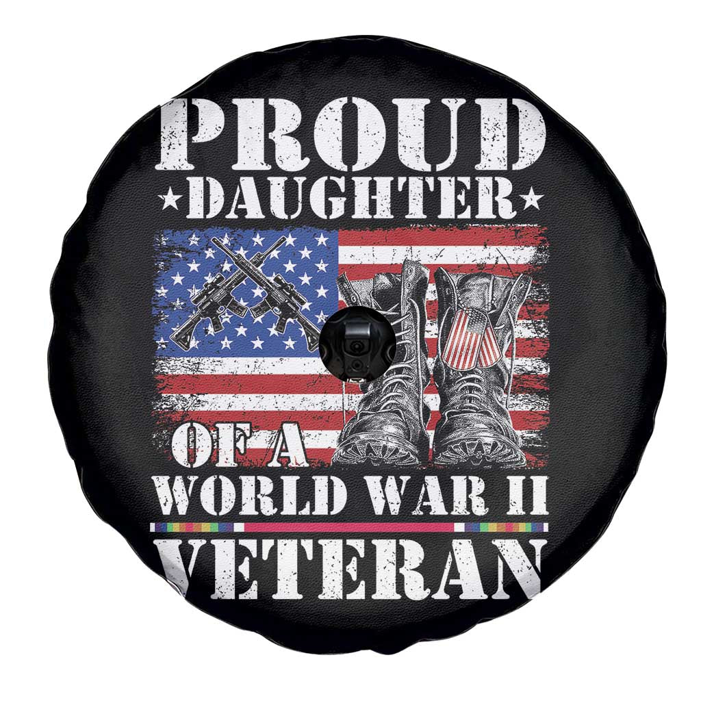 Proud Daughter Of A World War II Veteran Spare Tire Cover American Flag Army Boots TS11 Print Your Wear