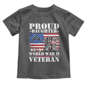 Proud Daughter Of A World War II Veteran Toddler T Shirt American Flag Army Boots TS11 Dark Heather Print Your Wear