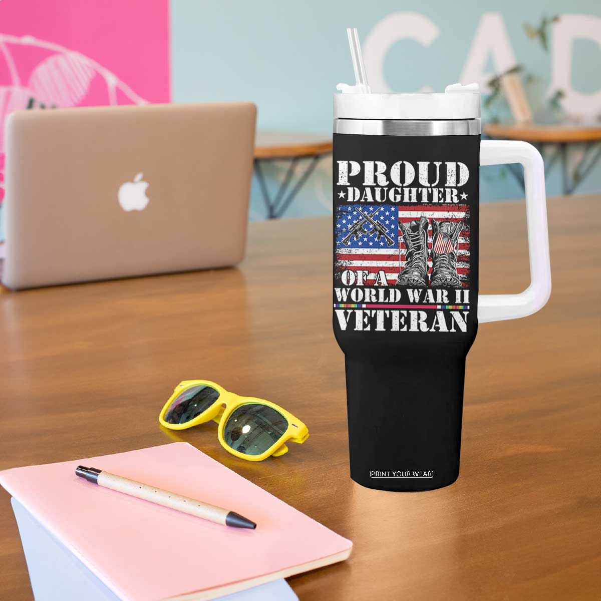Proud Daughter Of A World War II Veteran Tumbler With Handle American Flag Army Boots TS11 Print Your Wear