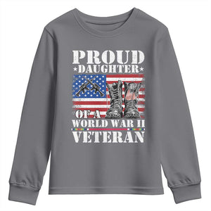 Proud Daughter Of A World War II Veteran Youth Sweatshirt American Flag Army Boots TS11 Charcoal Print Your Wear