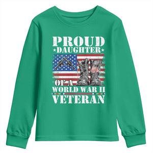 Proud Daughter Of A World War II Veteran Youth Sweatshirt American Flag Army Boots TS11 Irish Green Print Your Wear