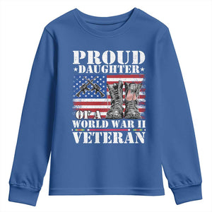 Proud Daughter Of A World War II Veteran Youth Sweatshirt American Flag Army Boots TS11 Royal Blue Print Your Wear