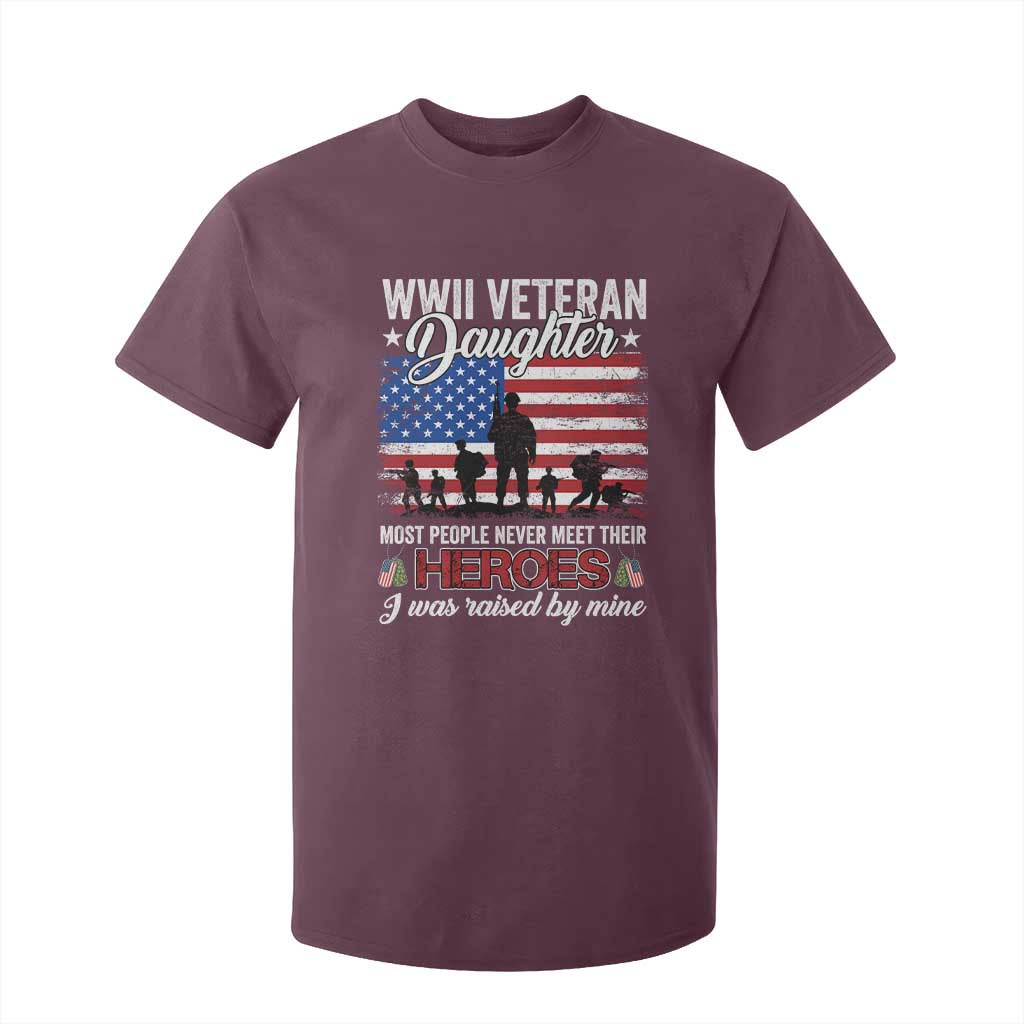 WWII Veteran Daughter Most People Never Meet Their Heroes I Was Raised By Mine T Shirt For Kid American Flag TS11 Maroon Print Your Wear