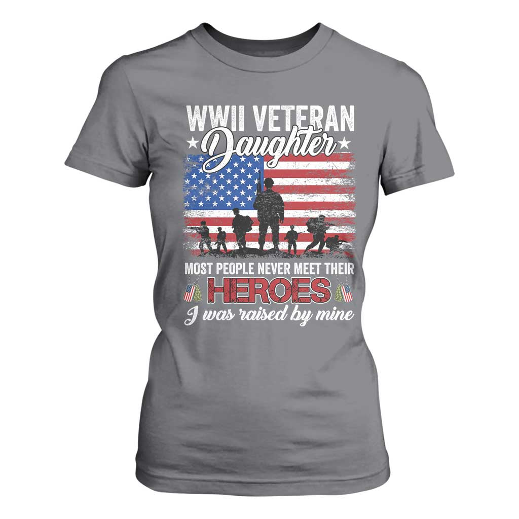 WWII Veteran Daughter Most People Never Meet Their Heroes I Was Raised By Mine T Shirt For Women American Flag TS11 Charcoal Print Your Wear