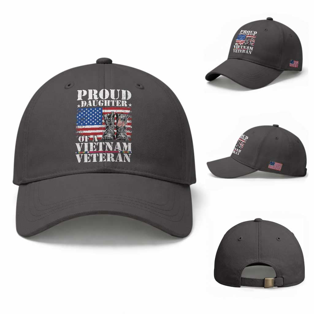 Proud Daughter Of A Vietnam Veteran Baseball Cap American Flag Army Boots TS11 Baseball Cap Universal Fit Dark Gray Print Your Wear
