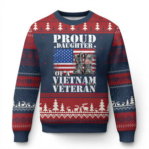 Proud Daughter Of A Vietnam Veteran Ugly Christmas Sweater American Flag Army Boots TS11 Navy Red Print Your Wear