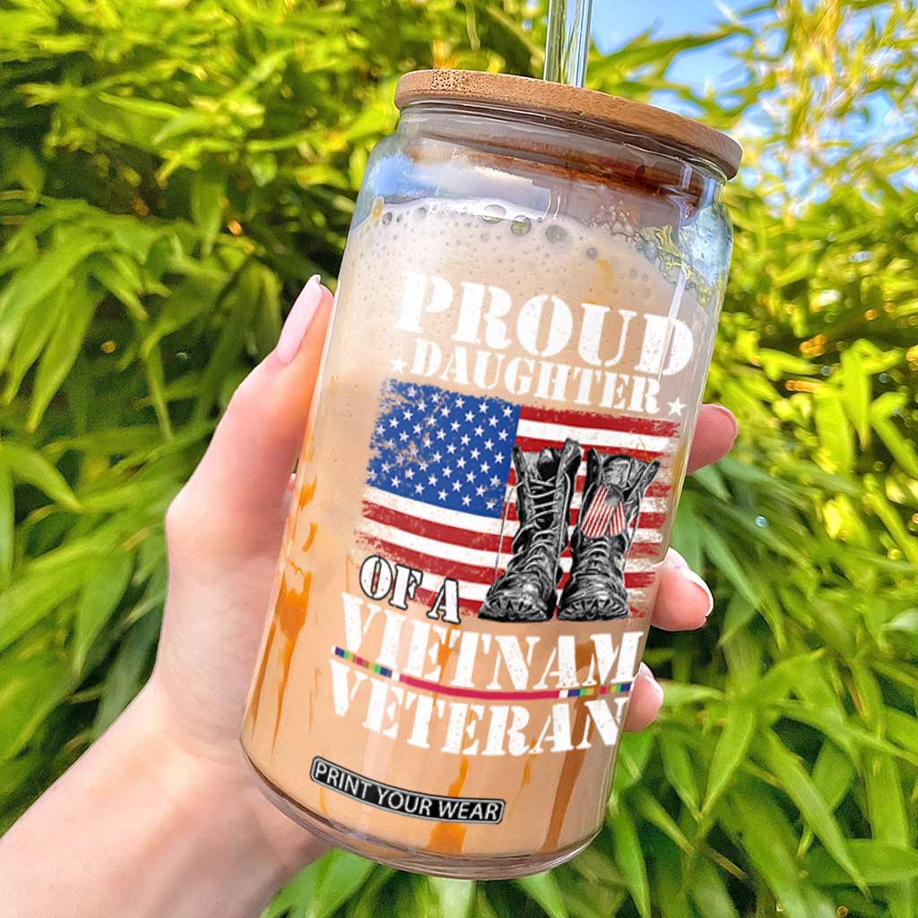 Proud Daughter Of A Vietnam Veteran Glass Can American Flag Army Boots TS11 Black Print Your Wear