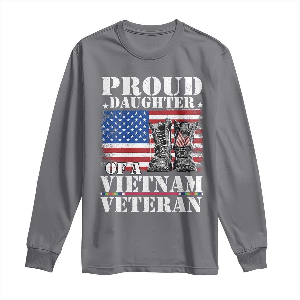 Proud Daughter Of A Vietnam Veteran Long Sleeve Shirt American Flag Army Boots TS11 Charcoal Print Your Wear