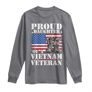 Proud Daughter Of A Vietnam Veteran Long Sleeve Shirt American Flag Army Boots TS11 Charcoal Print Your Wear