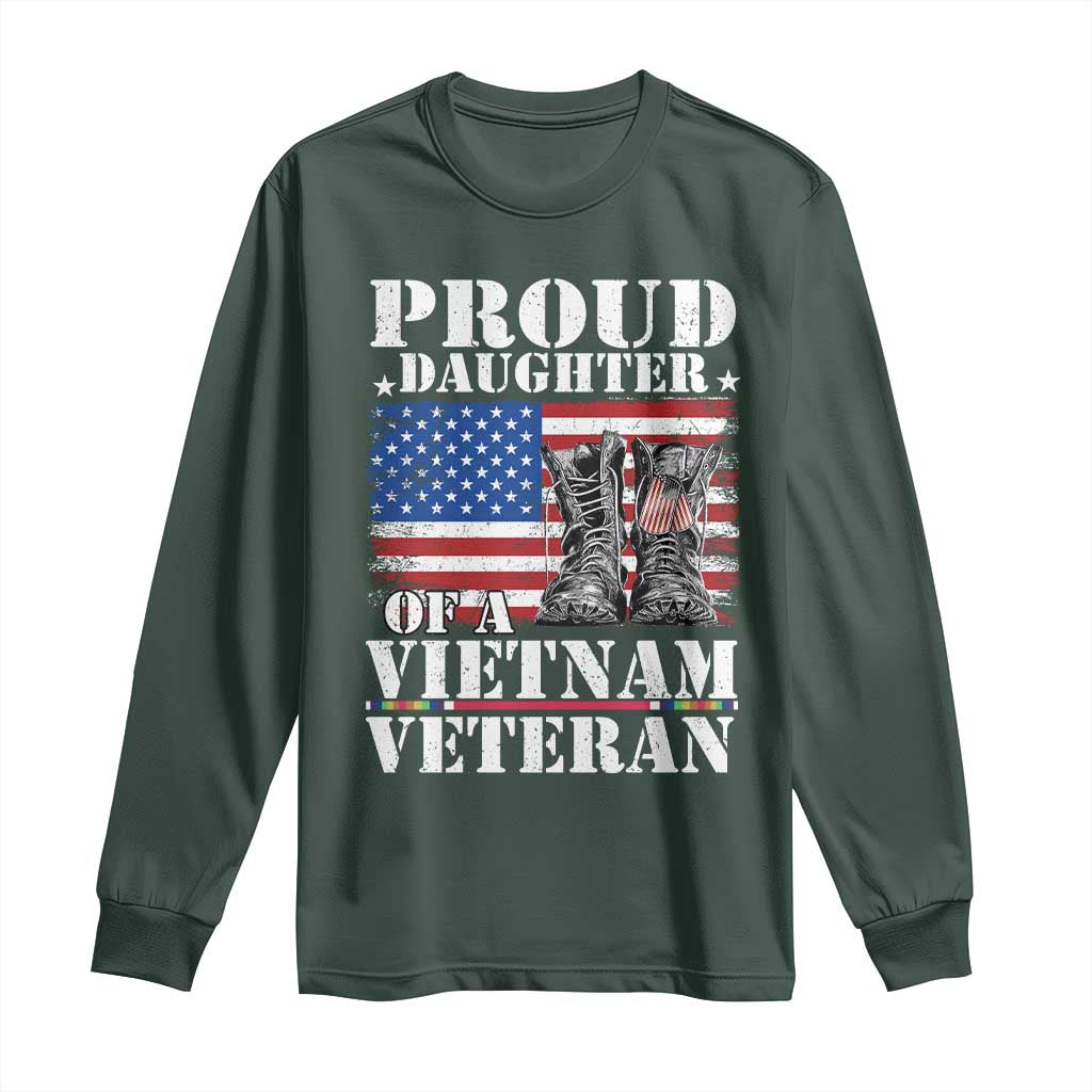 Proud Daughter Of A Vietnam Veteran Long Sleeve Shirt American Flag Army Boots TS11 Dark Forest Green Print Your Wear