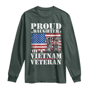 Proud Daughter Of A Vietnam Veteran Long Sleeve Shirt American Flag Army Boots TS11 Dark Forest Green Print Your Wear