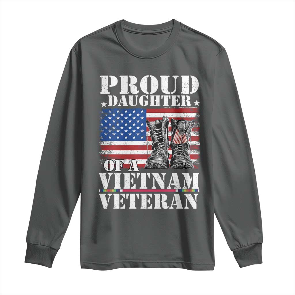 Proud Daughter Of A Vietnam Veteran Long Sleeve Shirt American Flag Army Boots TS11 Dark Heather Print Your Wear