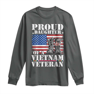 Proud Daughter Of A Vietnam Veteran Long Sleeve Shirt American Flag Army Boots TS11 Dark Heather Print Your Wear
