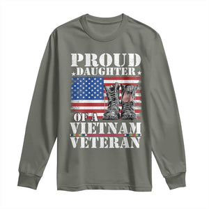 Proud Daughter Of A Vietnam Veteran Long Sleeve Shirt American Flag Army Boots TS11 Military Green Print Your Wear