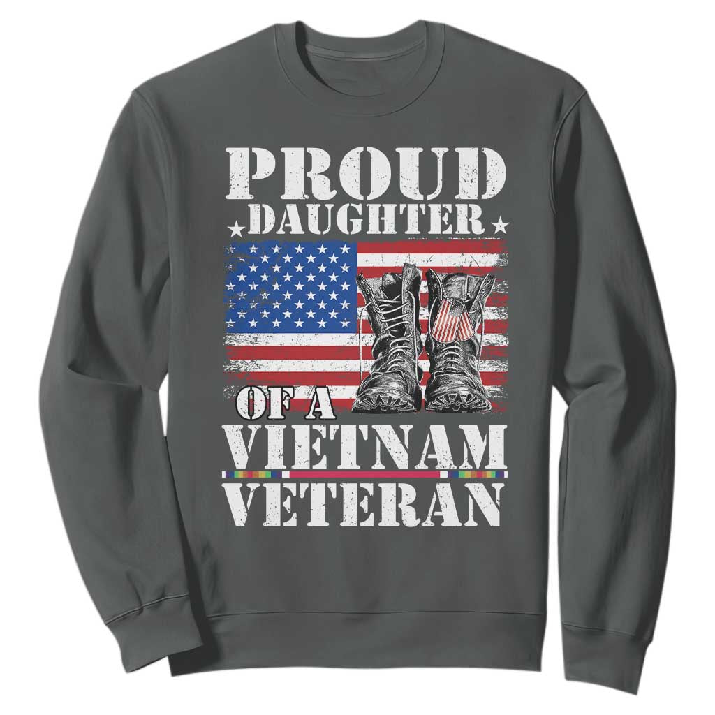 Proud Daughter Of A Vietnam Veteran Sweatshirt American Flag Army Boots TS11 Dark Heather Print Your Wear
