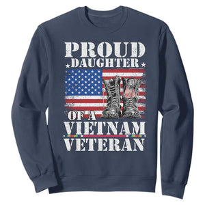 Proud Daughter Of A Vietnam Veteran Sweatshirt American Flag Army Boots TS11 Navy Print Your Wear