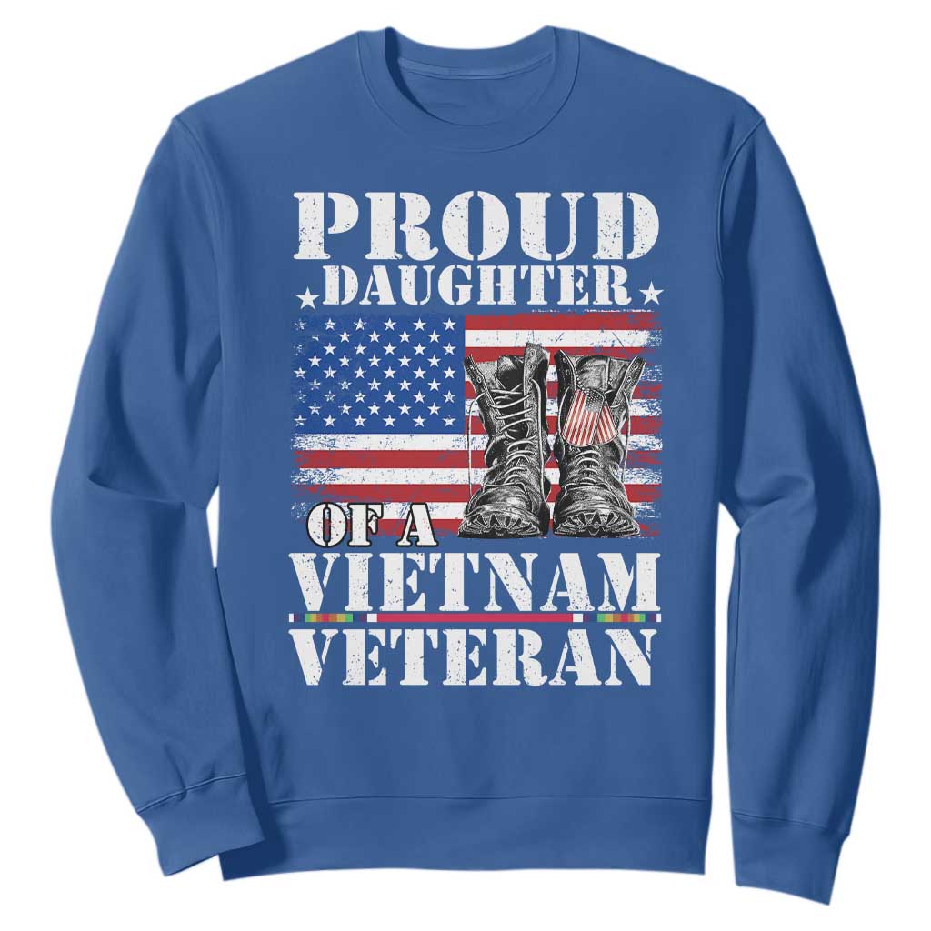 Proud Daughter Of A Vietnam Veteran Sweatshirt American Flag Army Boots TS11 Royal Blue Print Your Wear