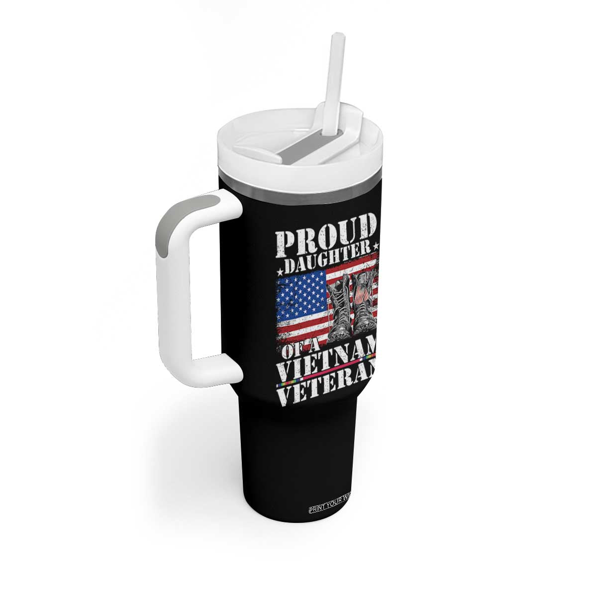 Proud Daughter Of A Vietnam Veteran Tumbler With Handle American Flag Army Boots TS11 Print Your Wear