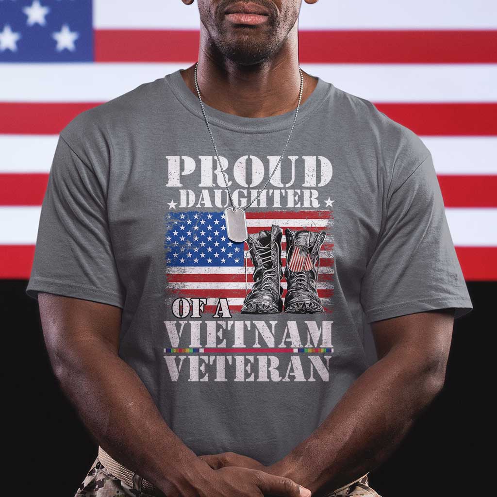 Proud Daughter Of A Vietnam Veteran T Shirt American Flag Army Boots TS11 Charcoal Print Your Wear