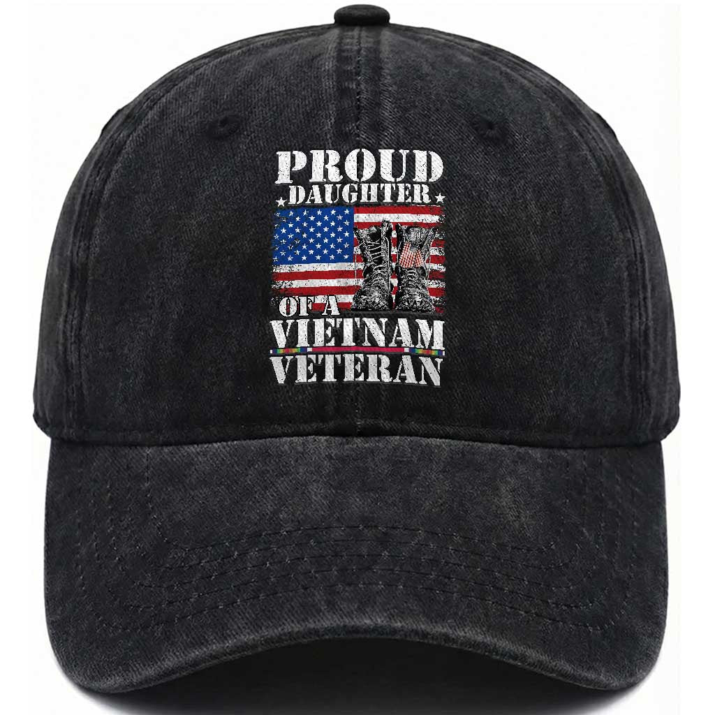 Proud Daughter Of A Vietnam Veteran Washed Cotton Baseball Cap American Flag Army Boots TS11 Print Your Wear