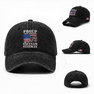 Proud Daughter Of A Vietnam Veteran Washed Cotton Baseball Cap American Flag Army Boots TS11 Washed Cap Universal Fit Black Print Your Wear
