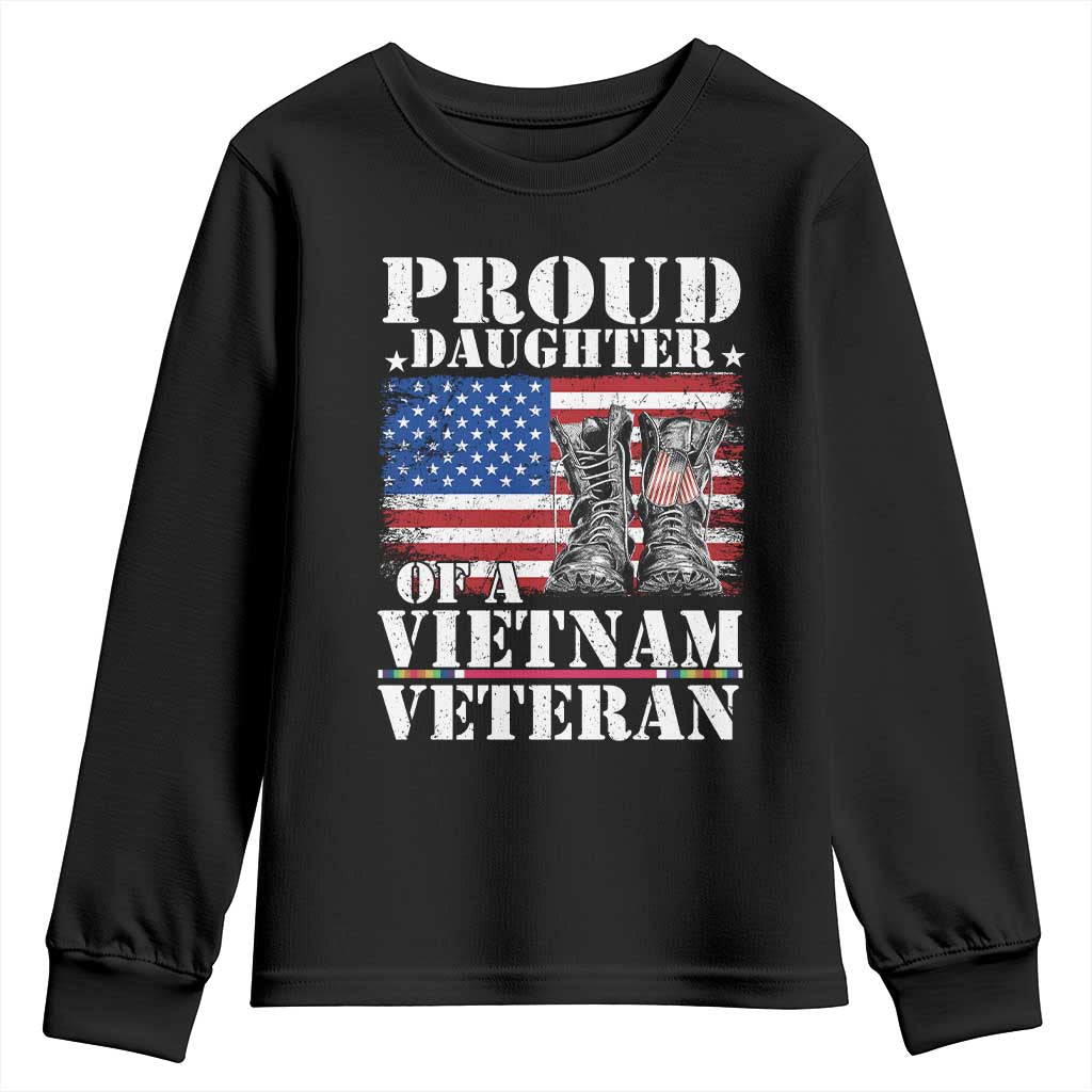 Proud Daughter Of A Vietnam Veteran Youth Sweatshirt American Flag Army Boots TS11 Black Print Your Wear