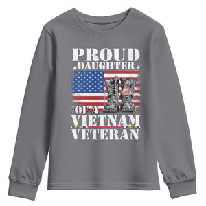 Proud Daughter Of A Vietnam Veteran Youth Sweatshirt American Flag Army Boots TS11 Charcoal Print Your Wear