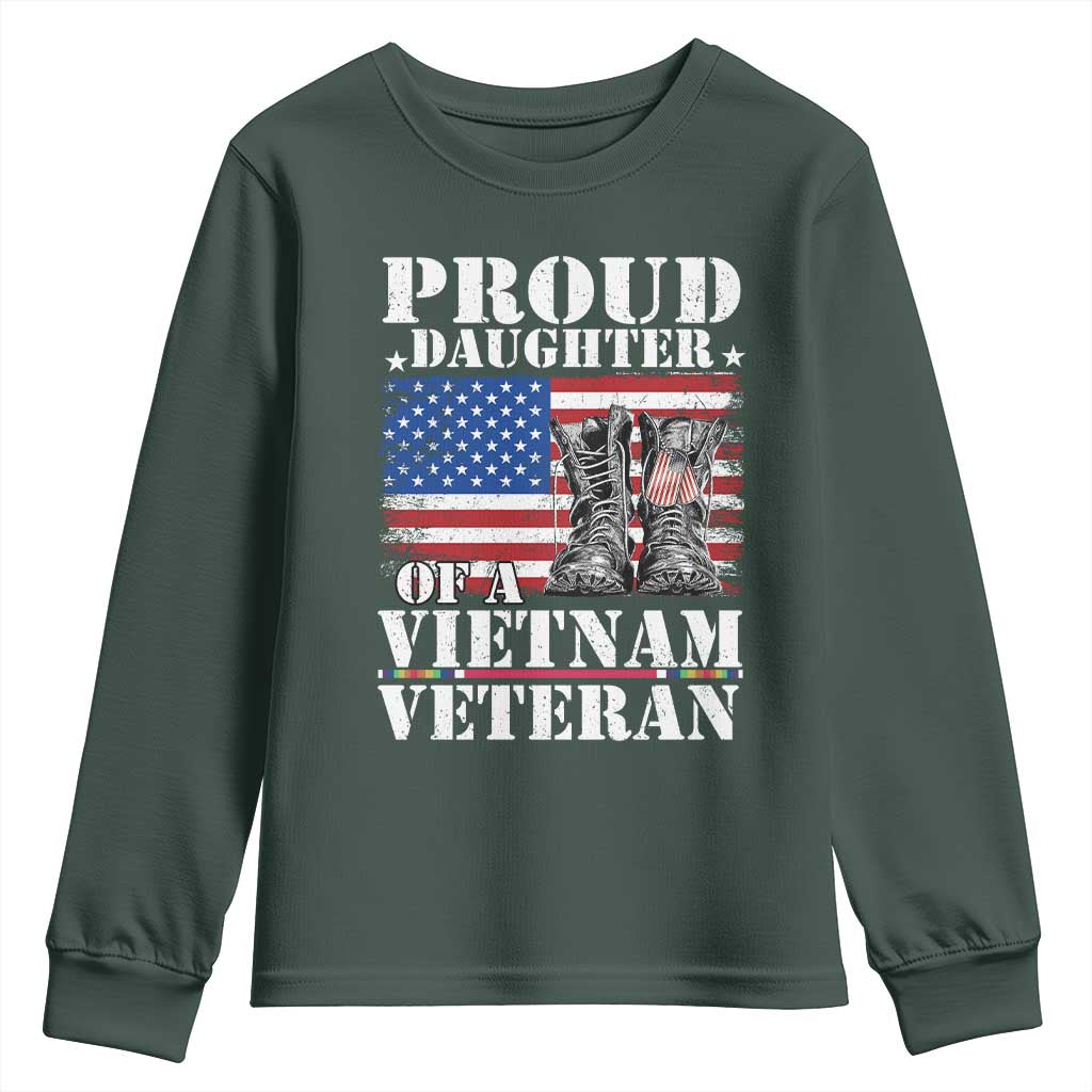 Proud Daughter Of A Vietnam Veteran Youth Sweatshirt American Flag Army Boots TS11 Dark Forest Green Print Your Wear