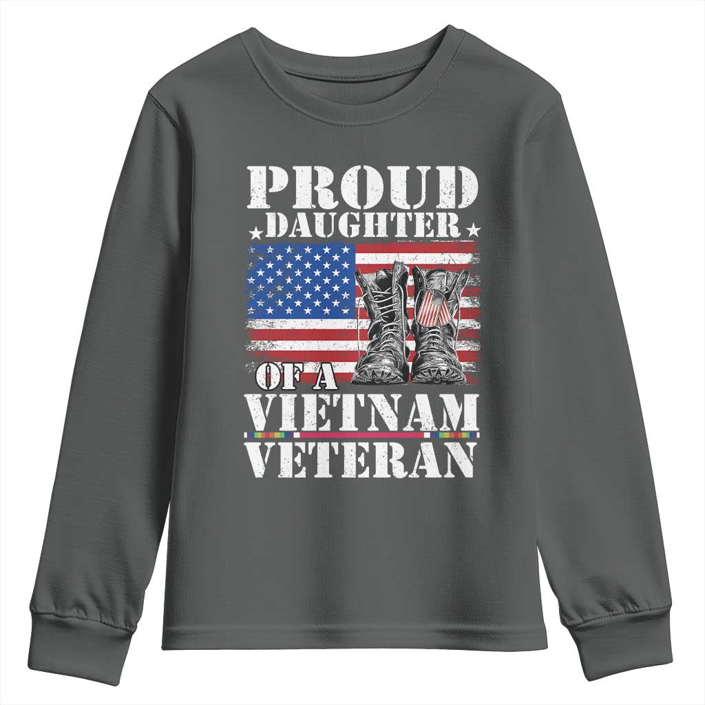 Proud Daughter Of A Vietnam Veteran Youth Sweatshirt American Flag Army Boots TS11 Dark Heather Print Your Wear
