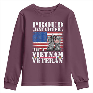 Proud Daughter Of A Vietnam Veteran Youth Sweatshirt American Flag Army Boots TS11 Maroon Print Your Wear