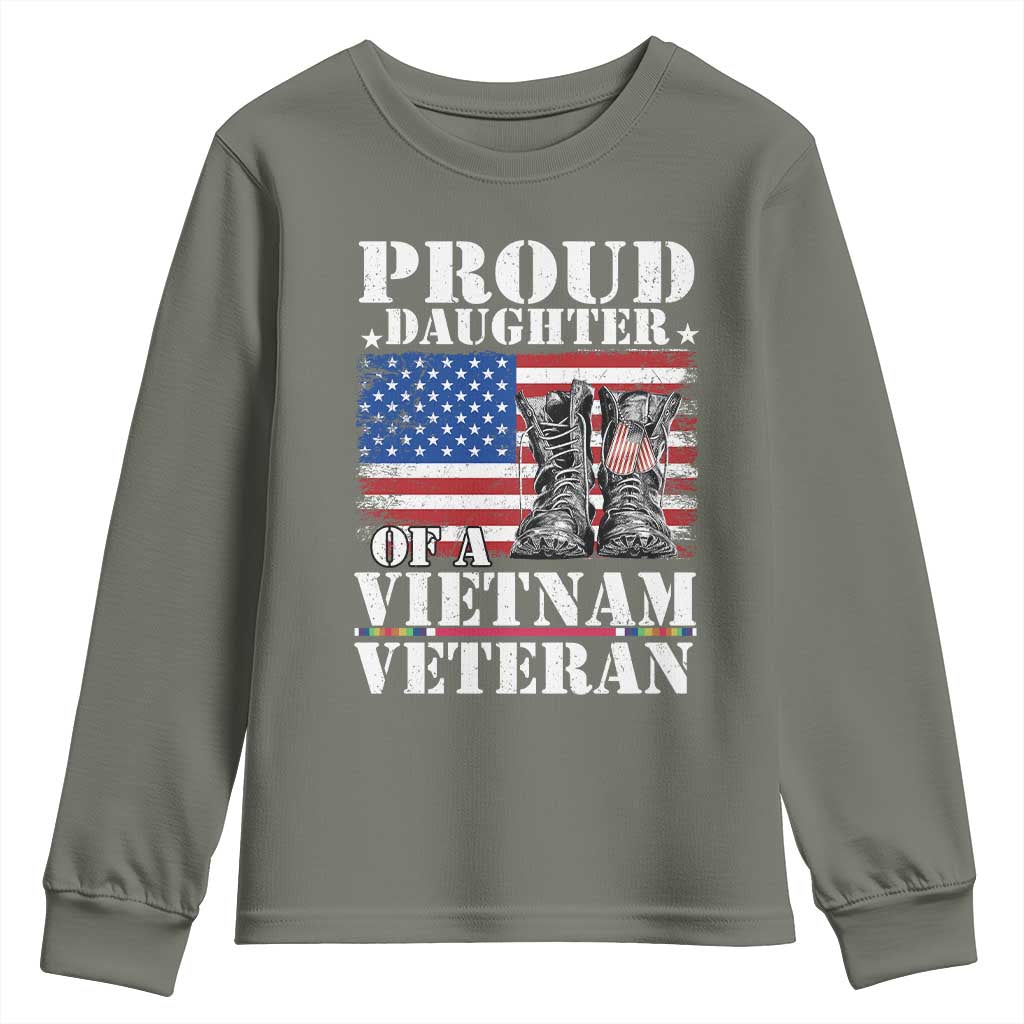Proud Daughter Of A Vietnam Veteran Youth Sweatshirt American Flag Army Boots TS11 Military Green Print Your Wear