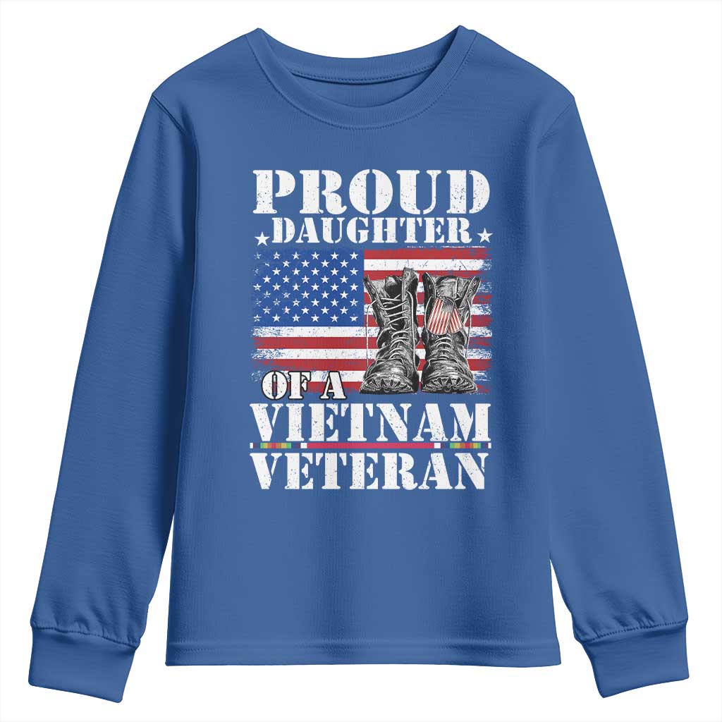 Proud Daughter Of A Vietnam Veteran Youth Sweatshirt American Flag Army Boots TS11 Royal Blue Print Your Wear
