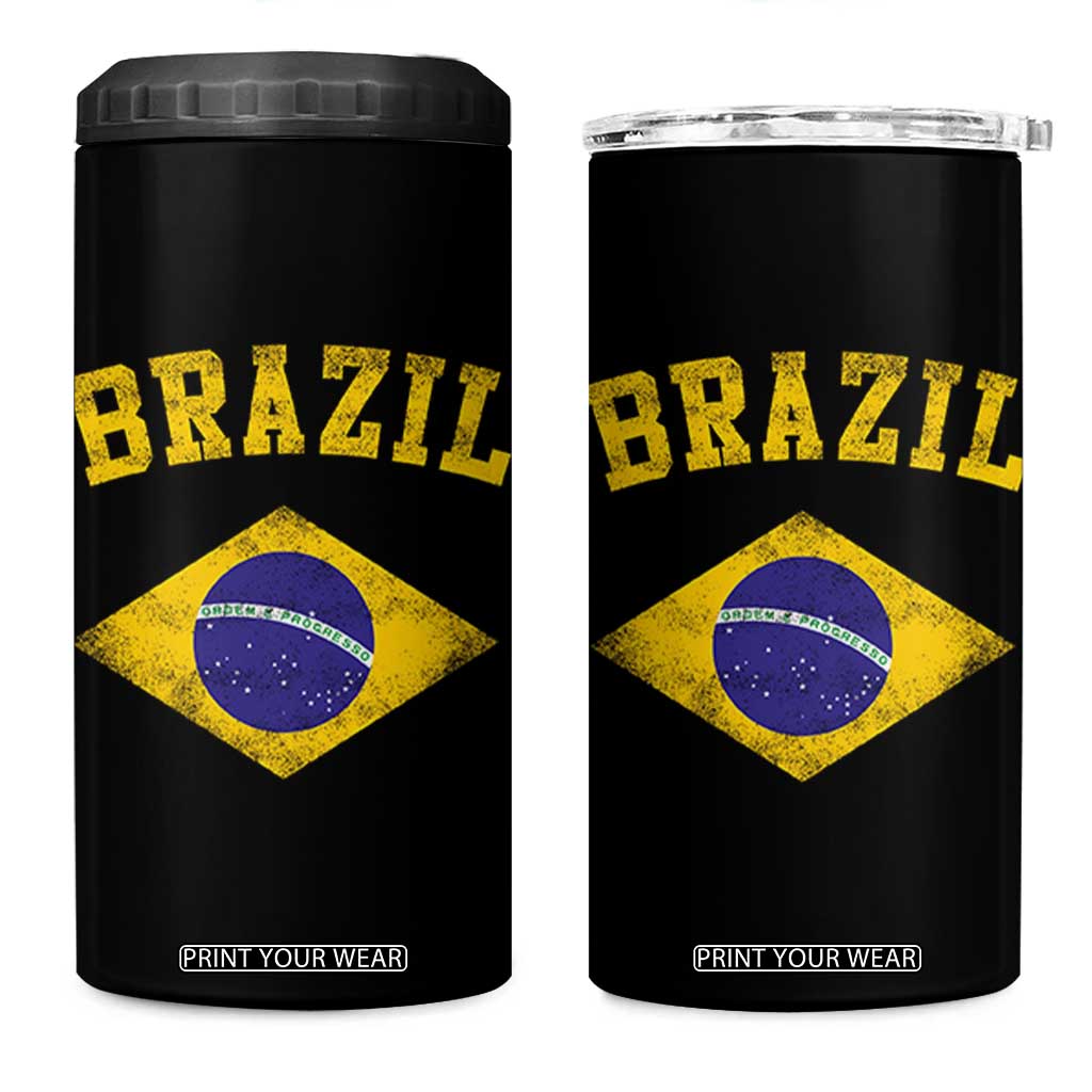 Vintage Brazil Flag Patriotic Brazilian Pride 4 in 1 Can Cooler Tumbler TS11 One Size: 16 oz Black Print Your Wear