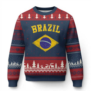 Vintage Brazil Flag Patriotic Brazilian Pride Ugly Christmas Sweater TS11 Navy Red Print Your Wear