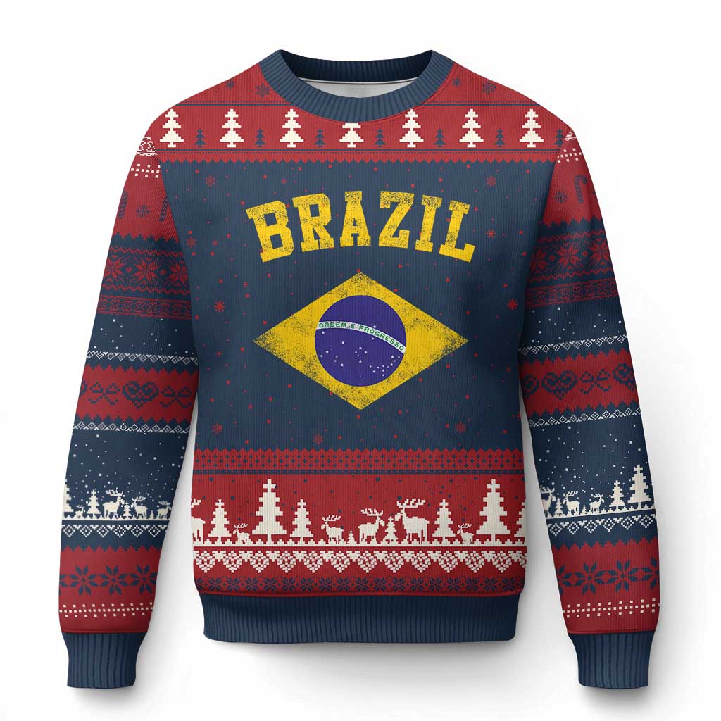 Vintage Brazil Flag Patriotic Brazilian Pride Ugly Christmas Sweater TS11 Navy Red Print Your Wear