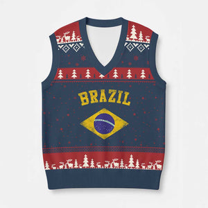 Vintage Brazil Flag Patriotic Brazilian Pride V-Neck Knit Sweater Vest TS11 Navy Red Print Your Wear