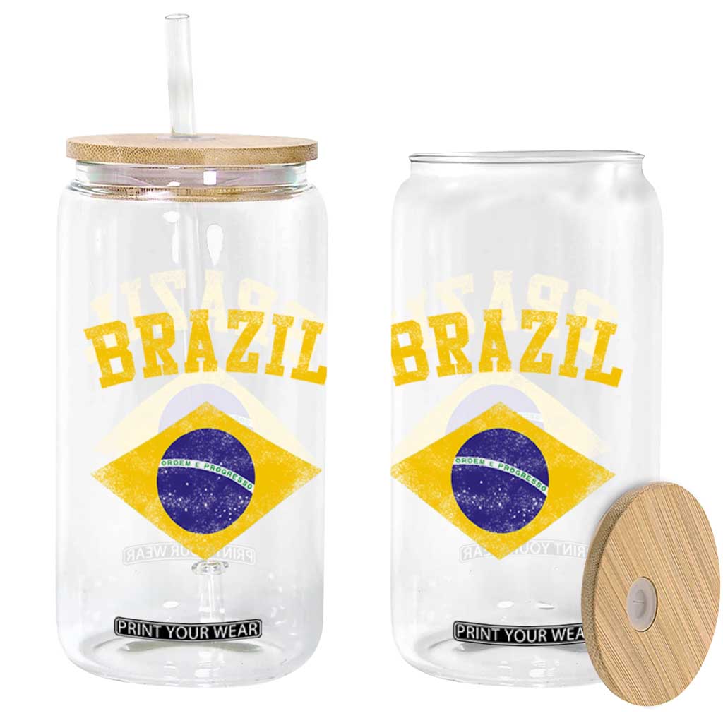 Vintage Brazil Flag Patriotic Brazilian Pride Glass Can TS11 Print Your Wear