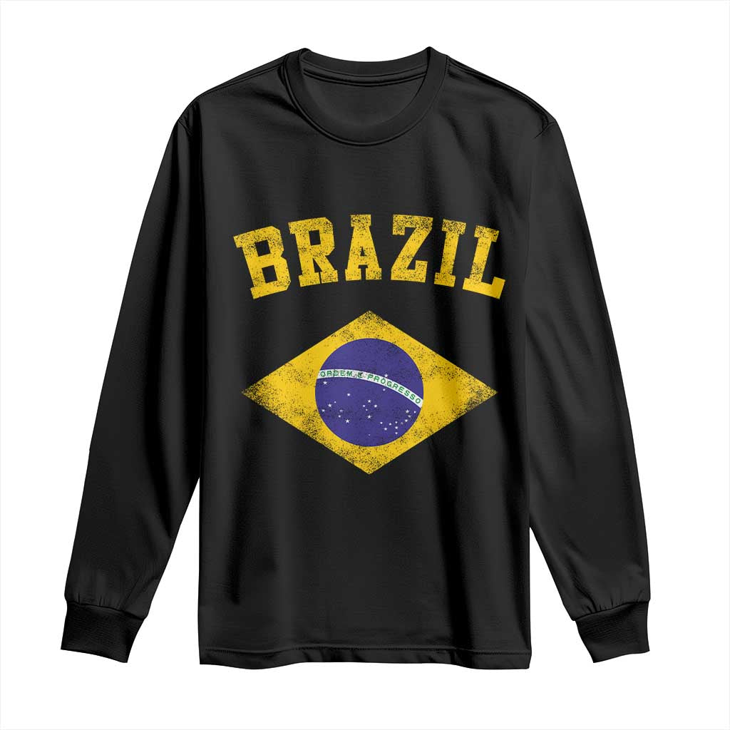 Vintage Brazil Flag Patriotic Brazilian Pride Long Sleeve Shirt TS11 Black Print Your Wear