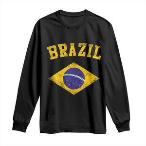Vintage Brazil Flag Patriotic Brazilian Pride Long Sleeve Shirt TS11 Black Print Your Wear